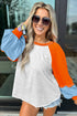 Weekend Vibe Color Block Raglan Sleeve Loose Fit Casual Top